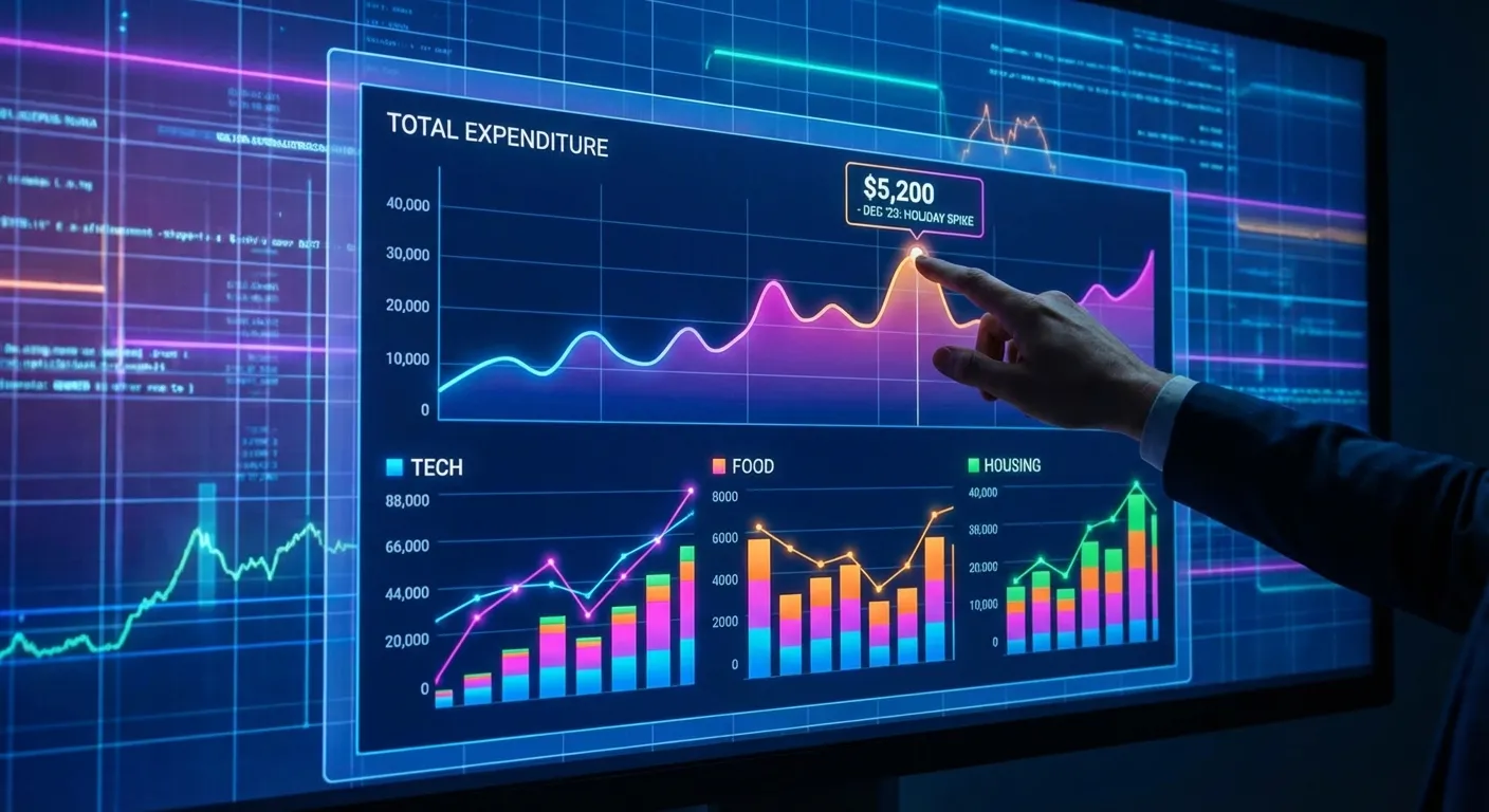 Dynamic financial graph showing spending trends over months and years