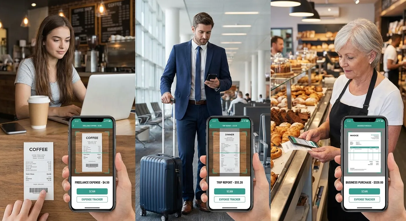 A hand holding a smartphone using the Genius Scan app to scan a wrinkled utility bill