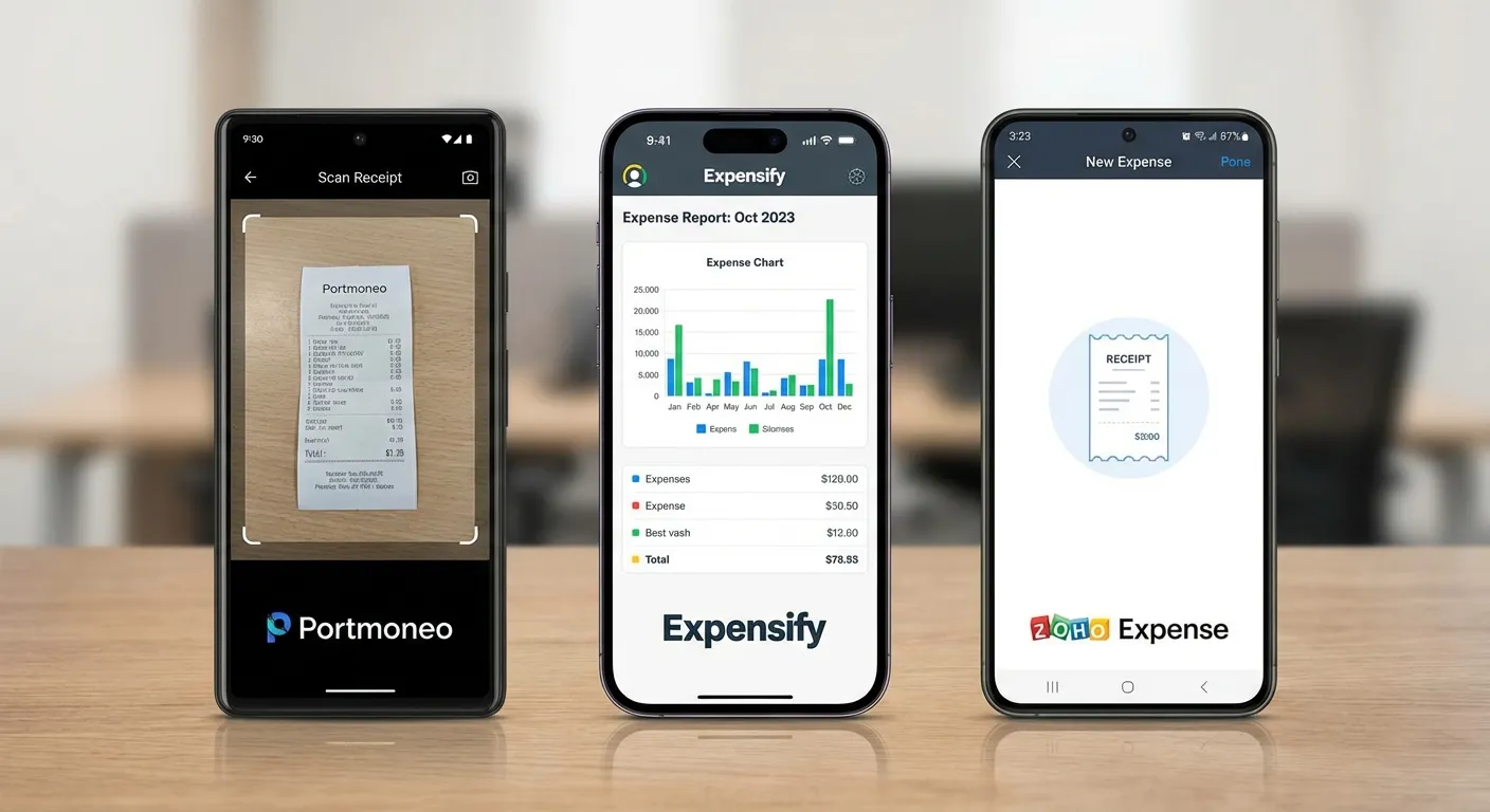 Três smartphones a mostrar o Portmoneo