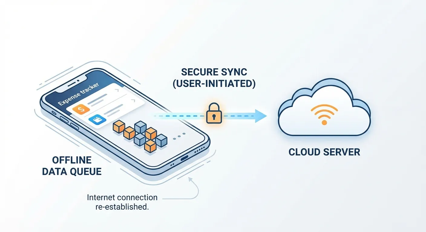 A visual representation of data synchronization. Icons for a mobile phone and a cloud server are con