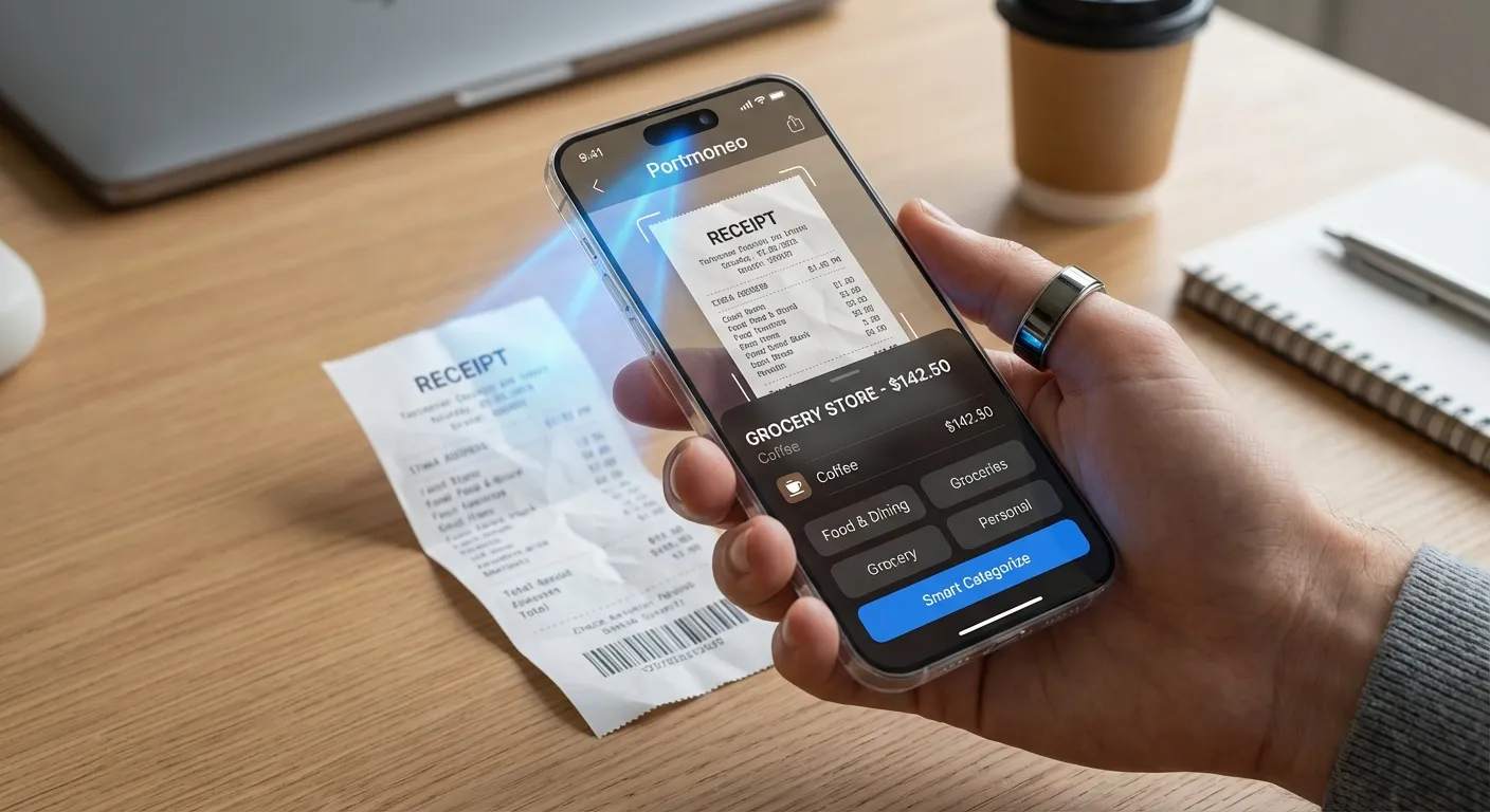 डिडक्टिबल खर्च ट्रैकिंग: सेल्फ-एम्प्लॉयड के लिए Portmoneo - Illustration