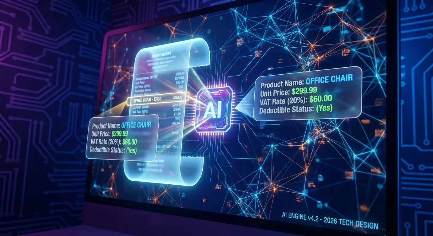 Interfejs AI skanujący złożony paragon
