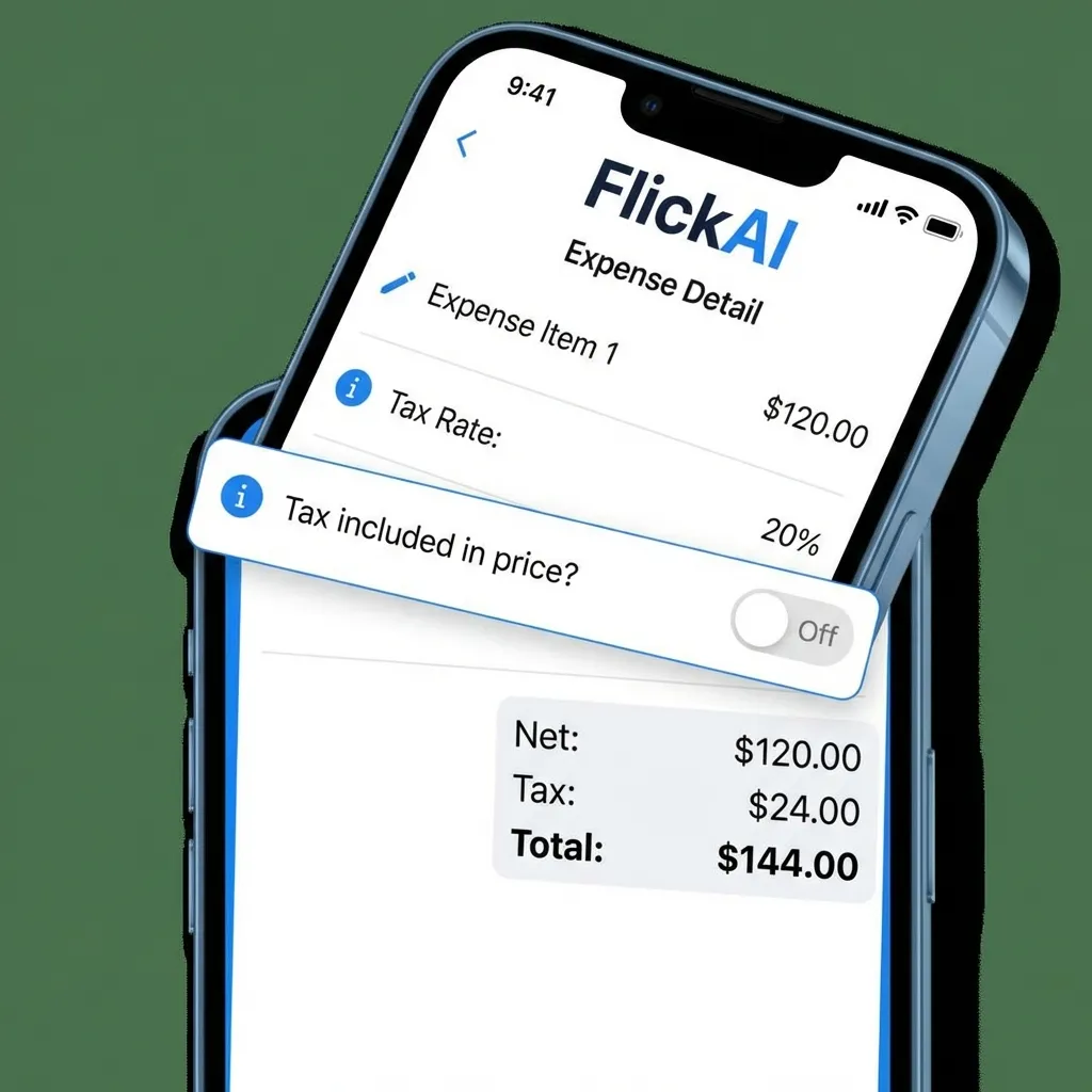 User interface showing tax pricing model toggle switch in expense details